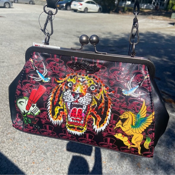 Ed Hardy Bag - Ed Hardy Tiger Rhinestone Shoulder Bag - Red and Black Bag - Picture 1 of 9